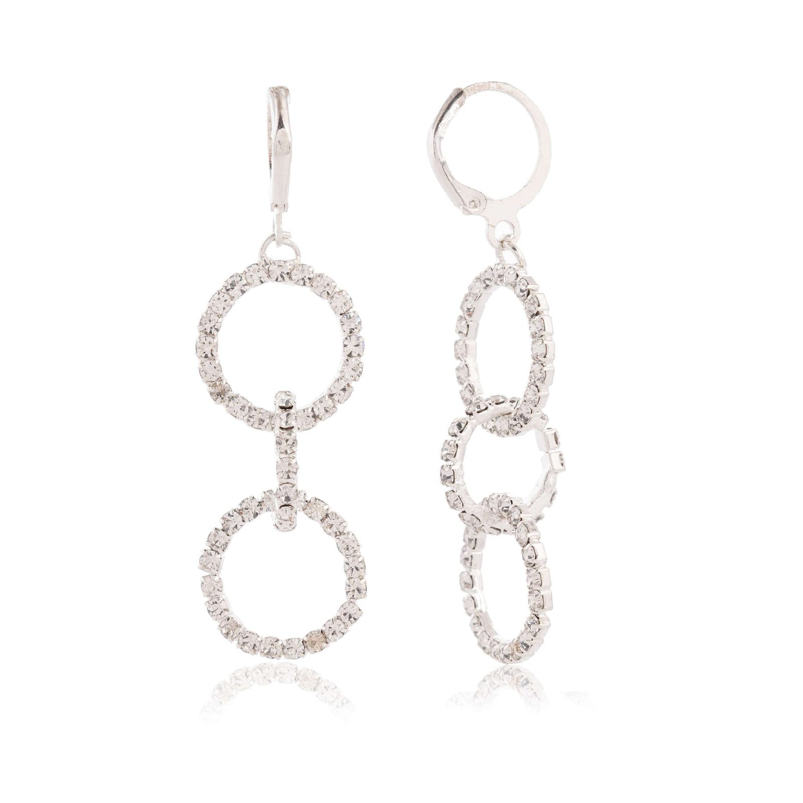 Women's Silver Circle Long Three Rhinestone Unique Western Earrings for Women Party Wear - Image 3